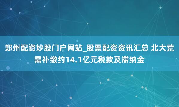 郑州配资炒股门户网站_股票配资资讯汇总 北大荒需补缴约14.1亿元税款及滞纳金